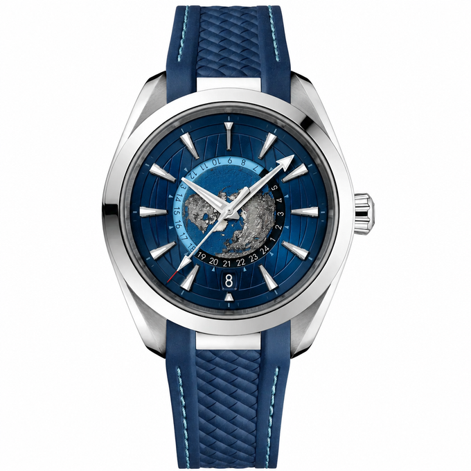 World Timer Sport Watch Blue Rubber Strap 43mm