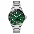 Sport watch with green dial and silver metal bracelet