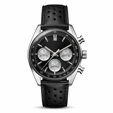 Racing Chronograph Watch with Black Dial and Leather Strap
