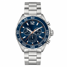 Chronograph Watch with Blue Dial and Silver Metal Bracelet