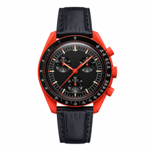 Watch with Red Case and Black Leather Strap
