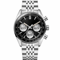 Chronograph watch with black dial and silver steel bracelet product photo