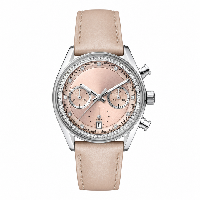 Women's Dress Chronograph Watch with Pink Leather Strap