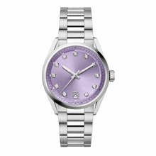 Classic Silver Metal Watch with Purple Dial