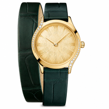 Women's Dress Watch with Gold Tone Case and Dark Green Leather Strap
