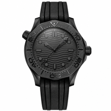 Black Diver-Style Watch with Rubber Strap 44mm