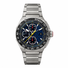 Sport Chronograph Watch with Blue Dial and Silver Titanium Strap