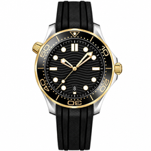 Two-Tone Diver Watch with Black Dial and Rubber Strap 42mm