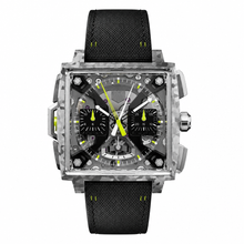 Square Sports Chronograph Watch with Black Leather Strap