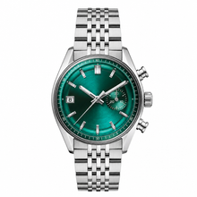 Chronograph Watch with Green Dial and Silver Metal Bracelet