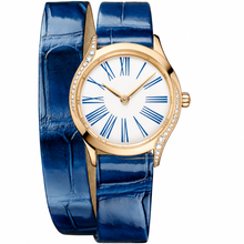 Elegant Women’s Gold-Tone Watch with Blue Leather Strap