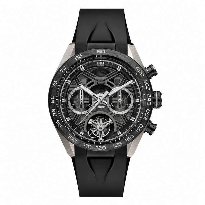 Sport Watch with Black Skeleton Dial and Rubber Strap