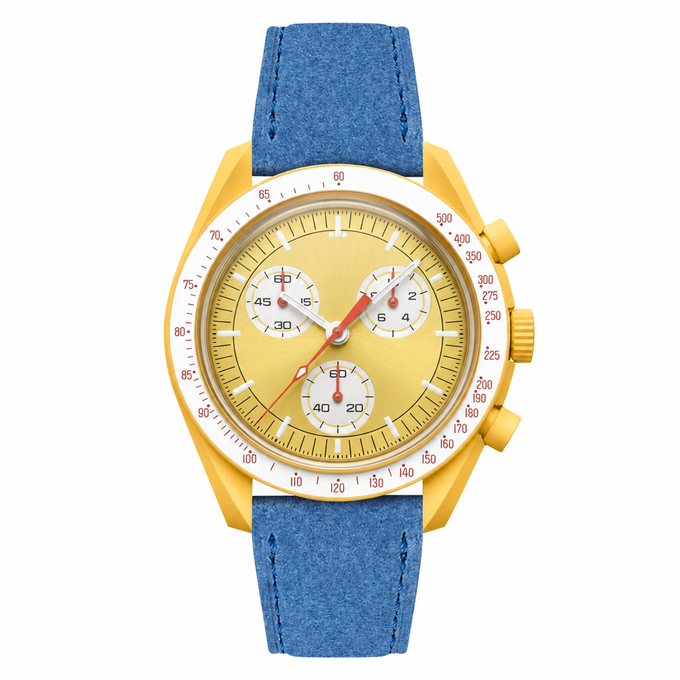 Yellow Watch with Blue Suede Strap