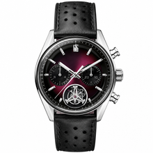 Chronograph Watch with Black Leather Strap