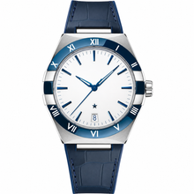 Men's Dress Watch with Blue Leather Strap and Silver Case 41mm