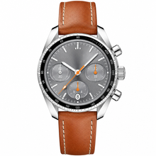 38mm Chronograph Watch with Brown Leather Strap