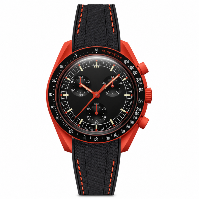 Watch with Red Case and Black Strap