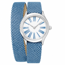 Elegant Women's Watch with Blue Patterned Leather Strap