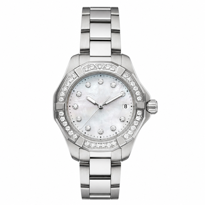 Women's Silver-Tone Dress Watch with Stone Bezel