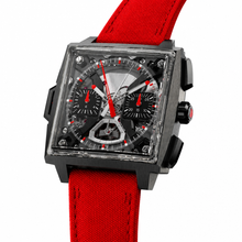 Sport Chronograph Watch with Red Leather Strap