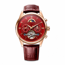 Dress Watch with Rose Gold Tone Case and Burgundy Strap