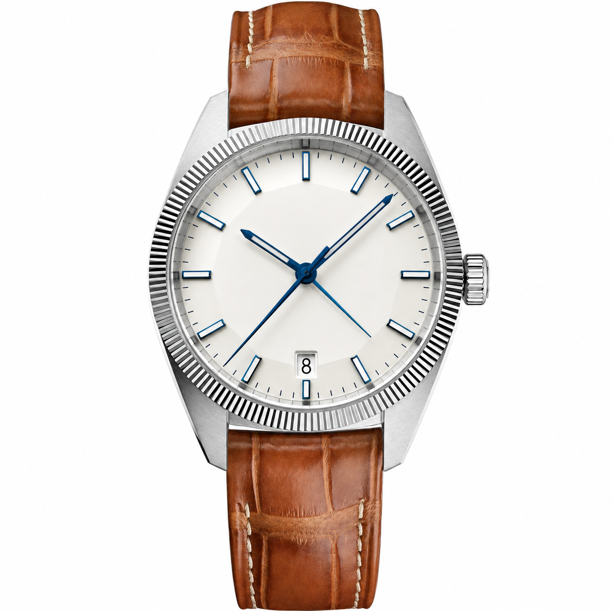 Calendar Dress Watch White Brown Leather 41mm product photo